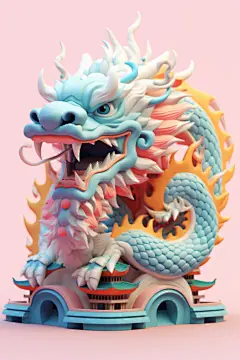 青龙神话神秘祥瑞东方龙中国龙建筑模型