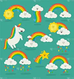 云,彩虹,独角兽,可爱的,华丽的,小马,自然美,小的,动物,爱