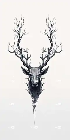 Ai产生的 森林精神 萨满 放荡不羁的 精神 鹿角 鹿 垃圾摇滚