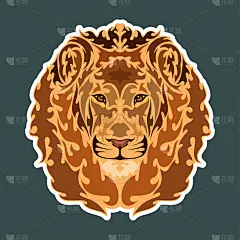 手绘抽象的狮子肖像。贴纸。矢量程式化彩色插图孤立在黑暗的背景。