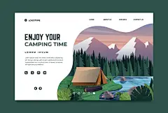 扁平化户外露营野餐郊游踏青手绘插画 AI矢量海报素材图片 (22)