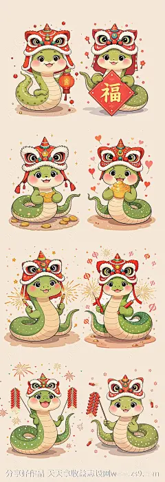2025青蛇贺岁可爱插画IP形象-源文件-志设网-zs9.com