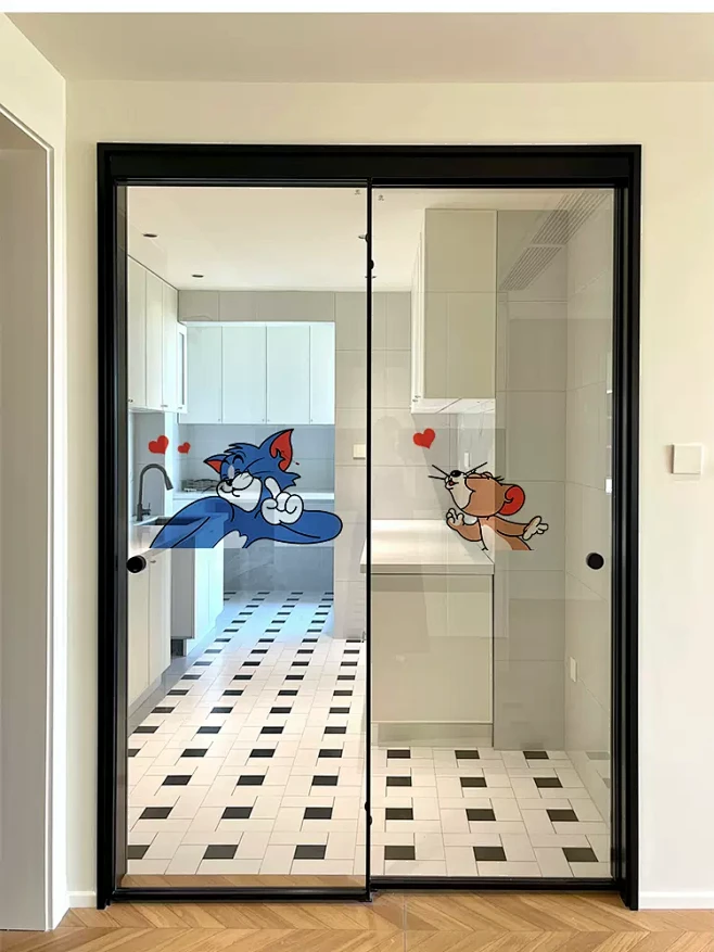 猫和老鼠厨房浴室窗户玻璃贴纸家用推拉门装...