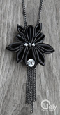Black fabric necklace beetle rhinestone: kanzashi by OlelyDesign