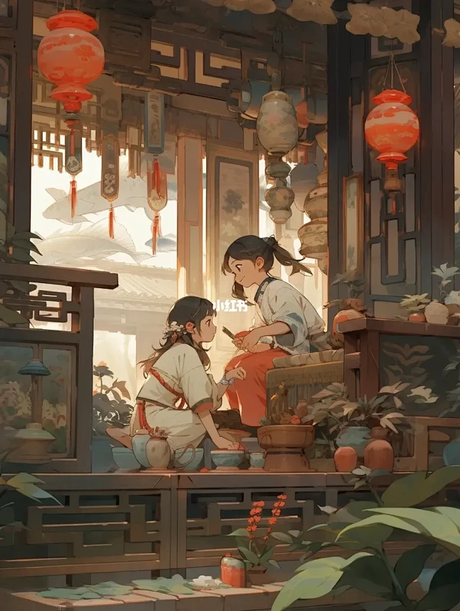 Ai古风插画|一组可爱的国风小女孩图片_AI合集-（杂图片素材-花瓣网
