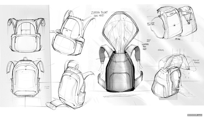 舒适的人体工程学背包设计手绘草图-Mat...