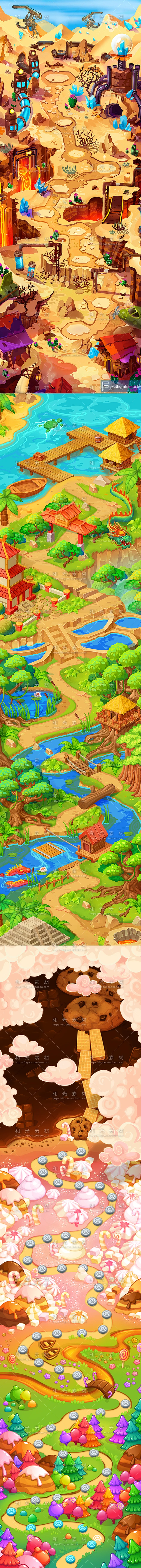 游戏原画资源/Q版升级过关进阶类消除类/竖版长型关卡参考地图-淘宝网