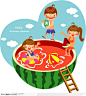 游玩儿童插画－在西瓜游泳池里玩耍的孩子们