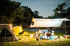 户外野营帐篷天幕 露营 灯火 氛围感 夜晚