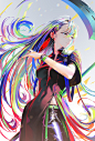 Anime 1080x1592 NaBaBa (DeviantArt) Arata Yokoyama artwork women long hair multi-colored hair heterochromia