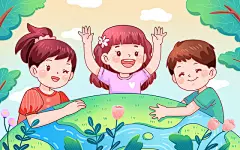 绿色地球植物开心夏天卡通人物卡通世界环境日插画
