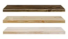 Different color wooden shelves isolated on white