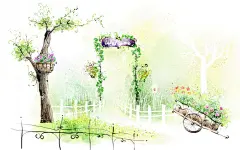 韩国浪漫风景插画桌面壁纸