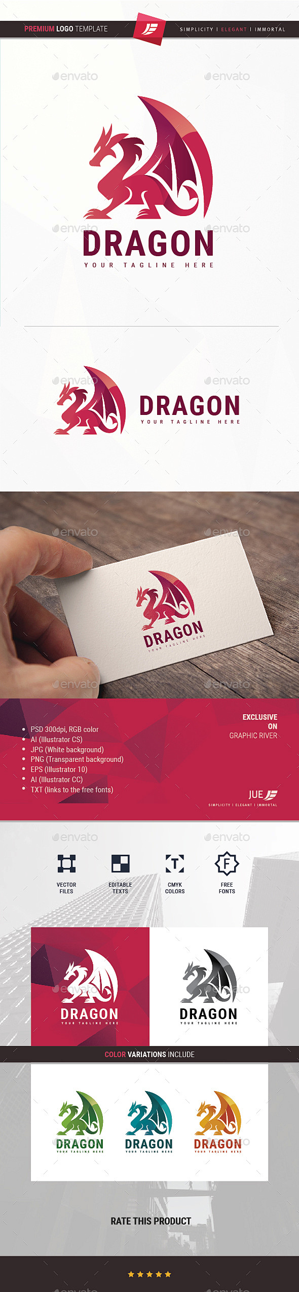 龙的标志——动物标志模板Dragon L...