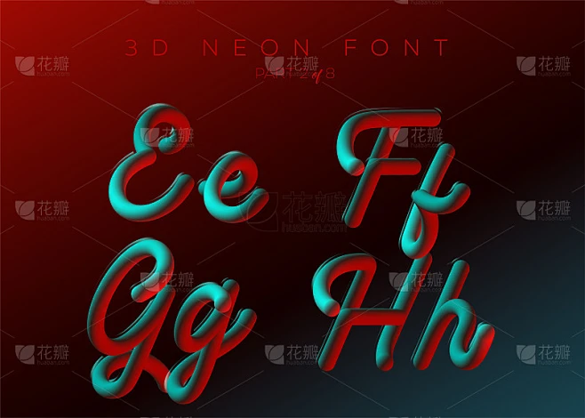 3D霓虹Led字体。液体磨砂圆型。霓虹气泡排版与彩色字母。管手绘字体。印刷为音乐海报，销售横幅，广告素材-花瓣网