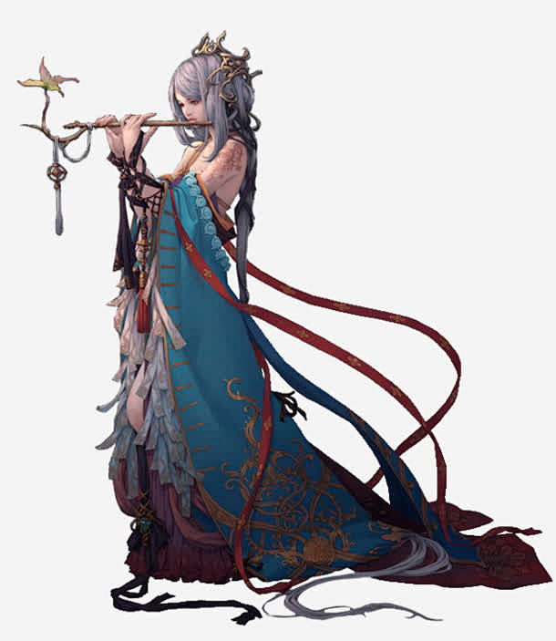 红衣出笛子女子立绘游戏人物免抠素材 免费...