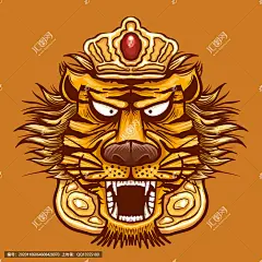 十二生肖 虎 寅虎虎年王冠 国潮 超酷 酷酷的 手绘 插画漫画 卡通形象 微信QQ头像 logo标识商标门神 艺术画装饰画挂画 手机壳 包装金箔针织 图案
