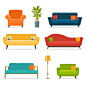 沙发和椅子套和家居饰品。矢量平面插画矢量图素材