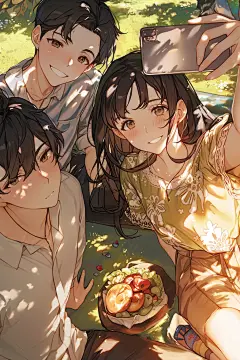 夏日聚会手绘漫画风插画