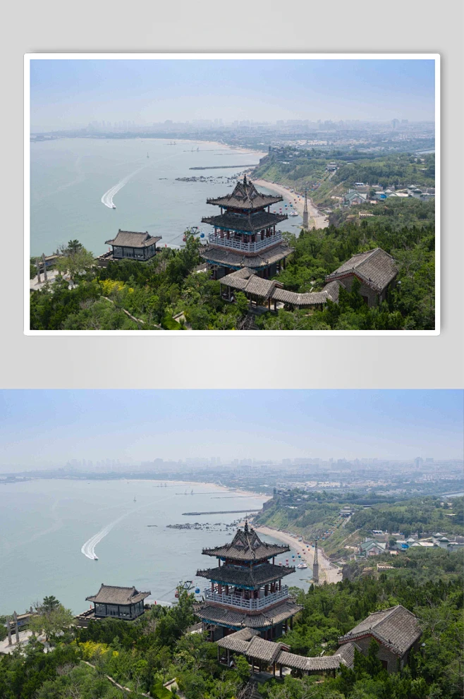 山东烟台蓬莱阁海边的古建筑图片-众图网-花瓣网