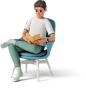 Boy sitting in armchair and reading book Illustration in PNG, SVG