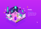 GumGum : New York agency Digiday approached us to create several isometric designs for GumGum. The idea is that AI (artificial intelligence) is coming up fast and changing the way we work. So we depicted 6 corporate area's in which AI augmented the profes
