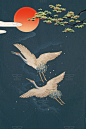 国风传统古典仙鹤白鹤浪花云纹鲤鱼芦苇山水墨画海报背景PSD素材-淘宝网