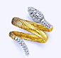 Serpenti 珠宝腕表，by 宝格丽Bulgari，1962年
采用黄金制作，镶嵌榄尖形、明亮式切割钻石，眼睛部分镶嵌两颗祖母绿。著名演员Elizabeth Taylor 曾在宣传影片《埃及艳后》时佩戴过这枚腕表