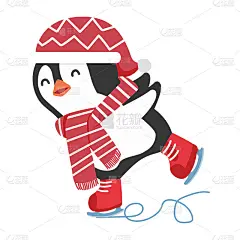 可爱的企鹅滑冰卡通