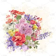五颜六色的鲜花水彩
