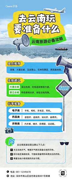 黄绿色实景拼贴风云南旅游攻略长图