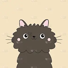 黑猫小猫头脸。可爱的卡哇伊卡通人物。宠物宝宝收藏。贺卡印刷。平面设计。米色背景。孤立。