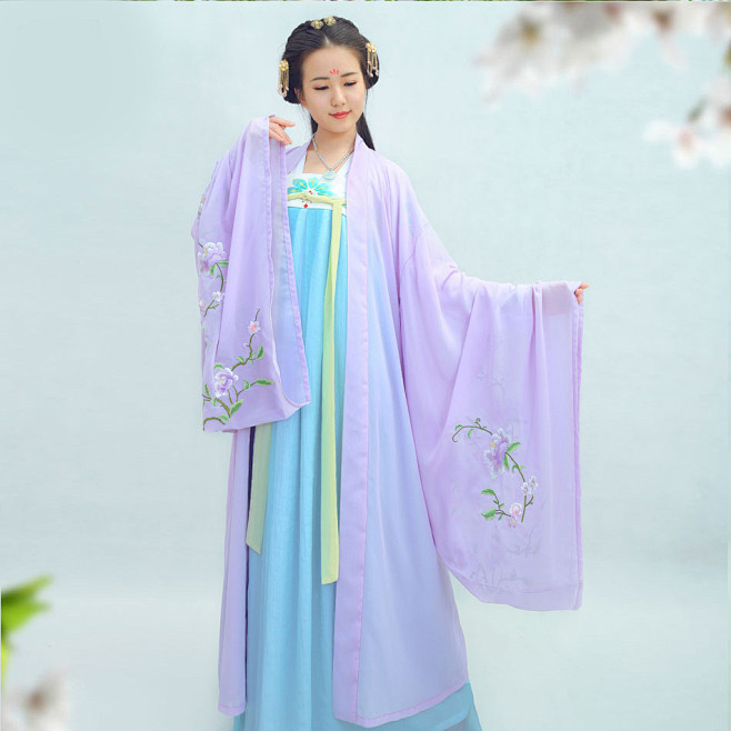 [如梦霓裳]汉服女装 大袖衫[梦芙蓉(六]紫色牡丹刺绣花大袖衫-淘宝网