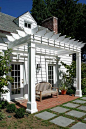 This white pergola would look great off the side of our house! We have an extended driveway that runs along. Maybe some tall Cyprus to block the neighbor, it would be a great morning, peaceful spot!: 