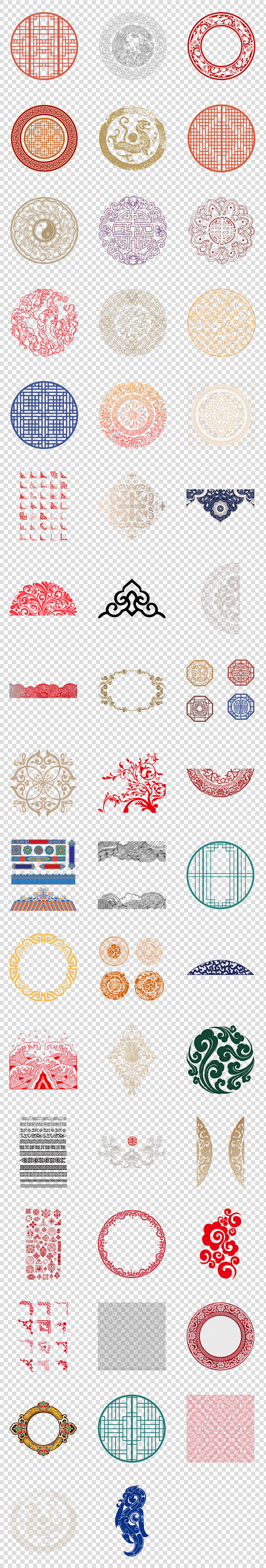 古典花纹边框圆环窗格免扣PNG