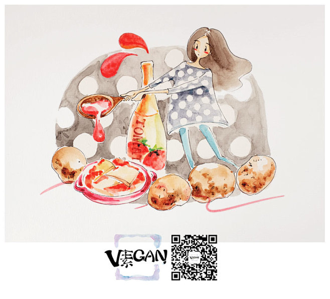 #水彩# #小清新# 素食簿的插画