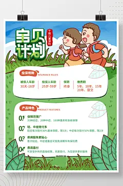六一关爱儿童孩子健康保险业务介绍宣传海报