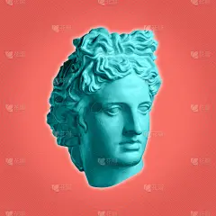 带有古代阿波罗半身像的现代概念艺术海报。当代艺术的拼贴画。