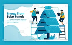 用于电池充电的太阳能电池板配电技术替代能源登陆页的矢量插图。设计网站，横幅，手机应用程序，海报，宣传