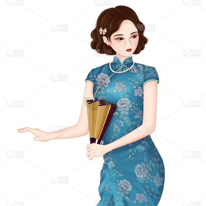 民国风人物插画素材-旗袍