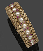 GOLD, CULTURED PEARL AND RUBY BRACELET, VENTRELLA
