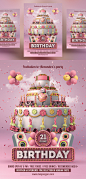 女孩生日派对传单模版 Kids Birthday Party - Girls Flyer #21743022 :  