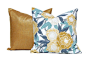 Sofa Pillow Cover - Decorative Throw Pillow Covers - Metallic Gold Linen Pillow - Floral Pillow Covers - Aqua and Gold - Designer Fabrics : Coordinating throw pillow covers in four coordinating prints. Mix and match to create your own designer combination