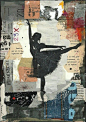 This may contain: an abstract painting with a ballerina on it's body and words all over the image