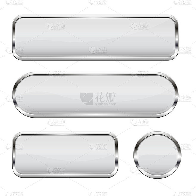 White glass buttons. Set of 3d shiny icons with ch