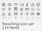 Free Travelling icon set : Fully scalable stroke icons, stroke weight 3.5 pt. Useful for mobile apps, UI and Web.