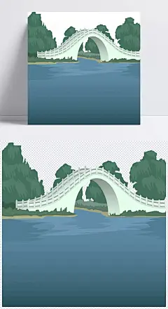 湖边和桥风景场景|风景,场景,湖边,湖边风景,风景场景,湖泊,绿地,桥,手绘,素材,元素,png,场景元素,设计元素