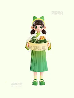3d立体C4D端午端午节人物粽子小女该