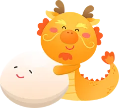 Cute and playful dragon character or mascot with glutinous rice balls for Lantern Festival or Winter Solstice, Asian sticky rice sweet food