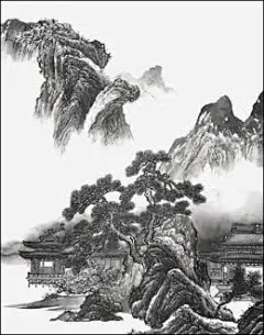 水墨山水画险峰松树-觅元素51yuansu.com png水墨设计元素